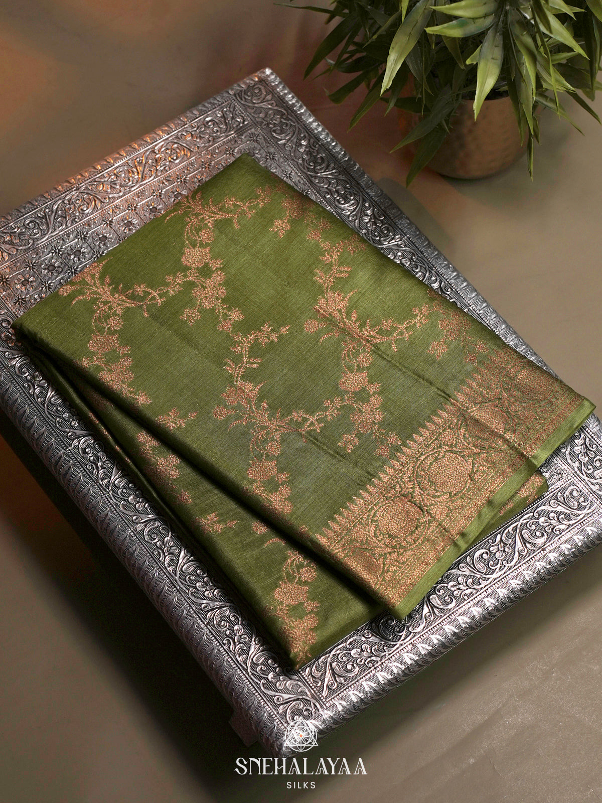 Olive Green Tussar Saree