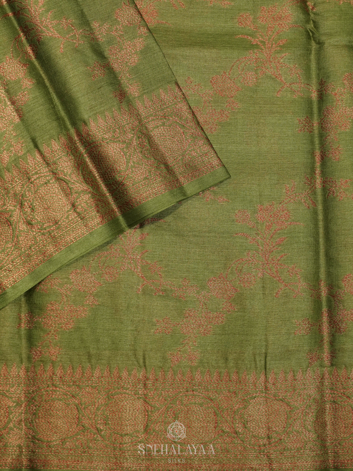 Olive Green Tussar Saree
