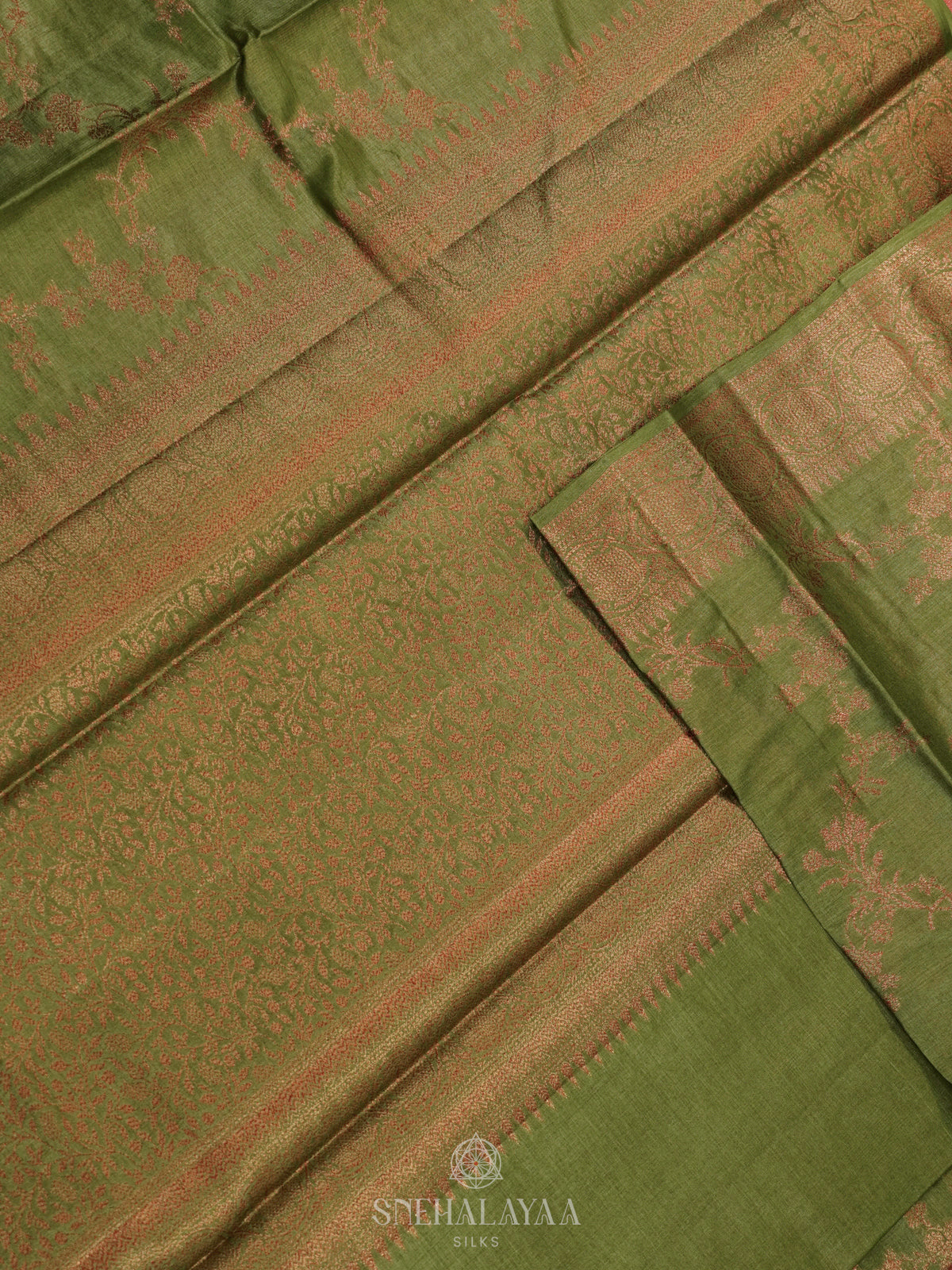 Olive Green Tussar Saree