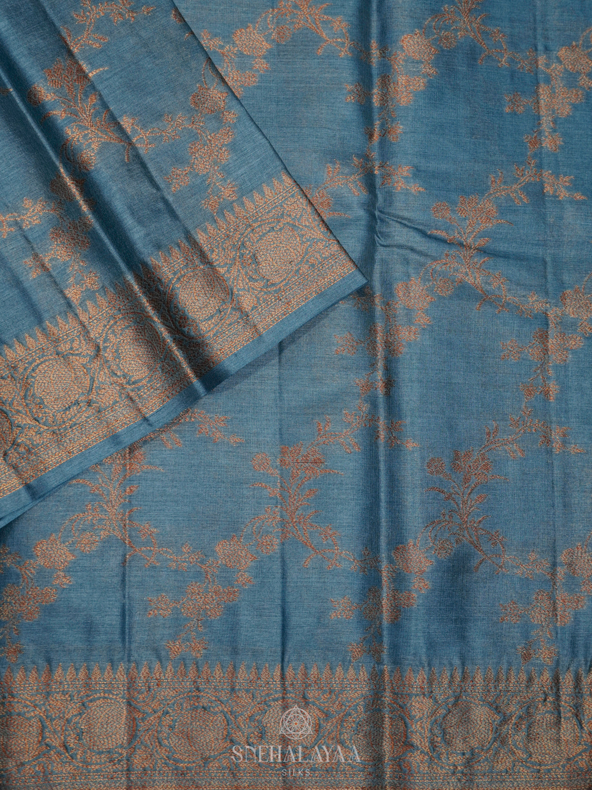 Peacock Blue Tussar Saree