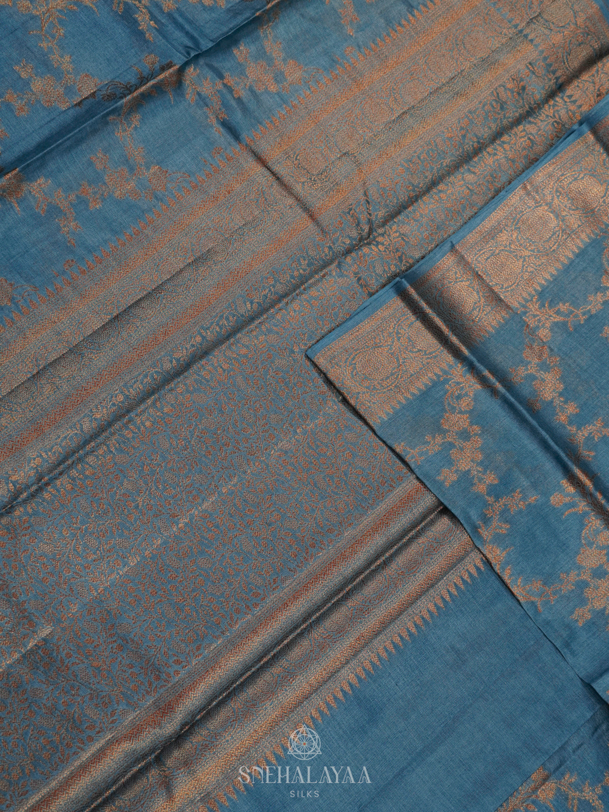 Peacock Blue Tussar Saree