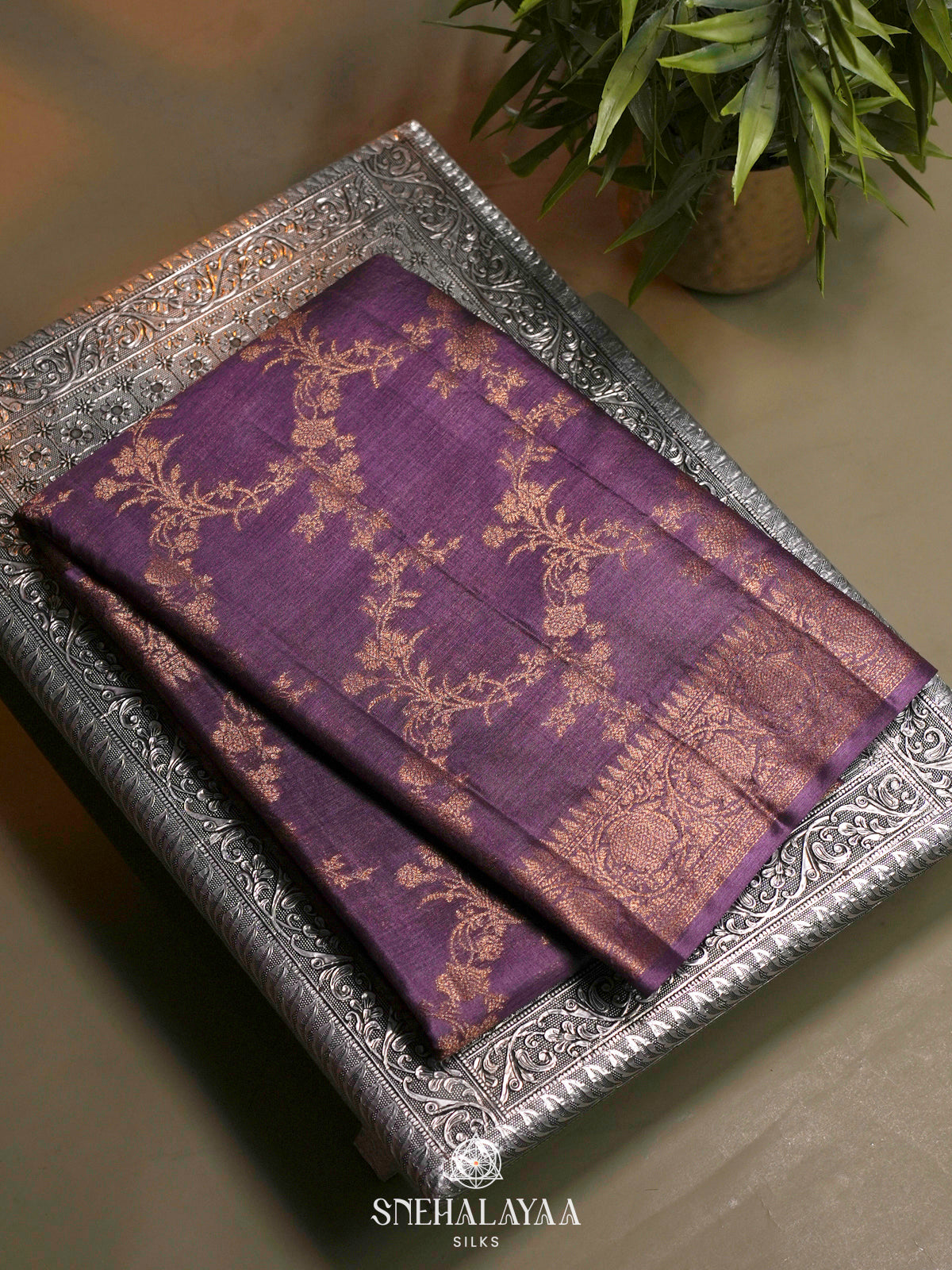Plum Tussar Saree