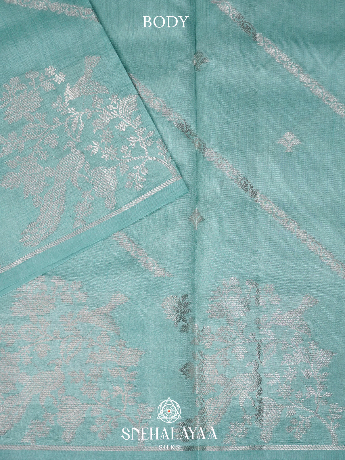 Mint Blue Chiniya Silk Saree