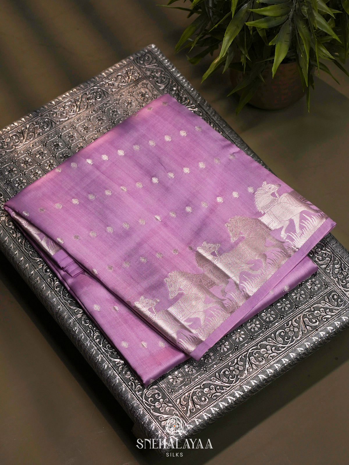 Lilac Chiniya Silk Saree