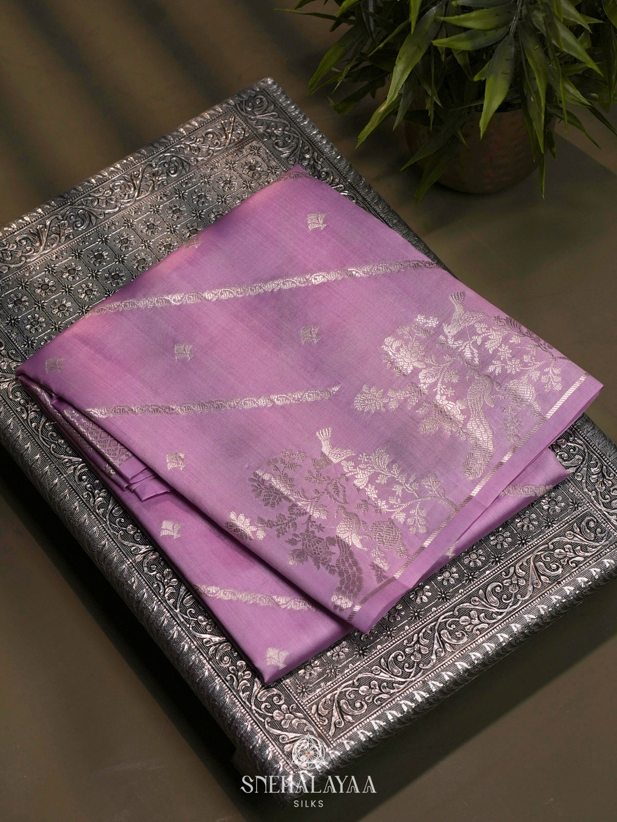 Lilac Chiniya Silk Saree