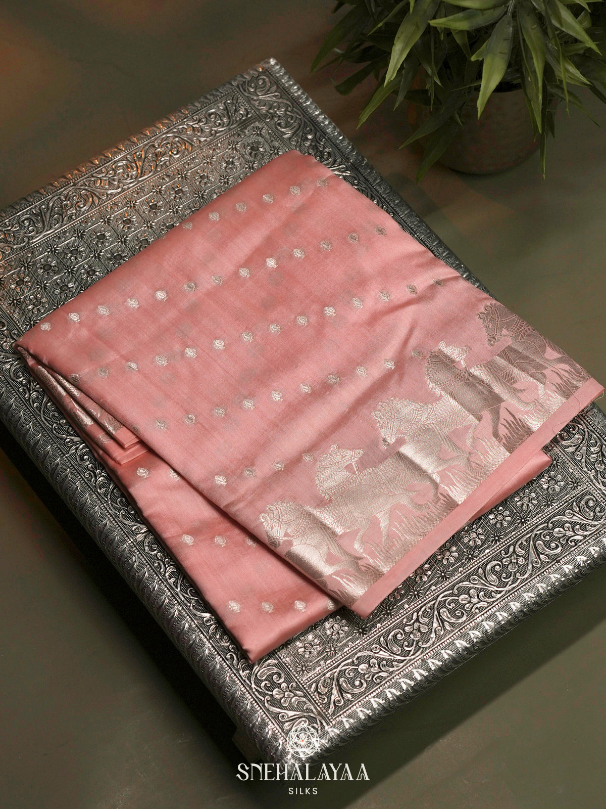 Peach Chiniya Silk Saree