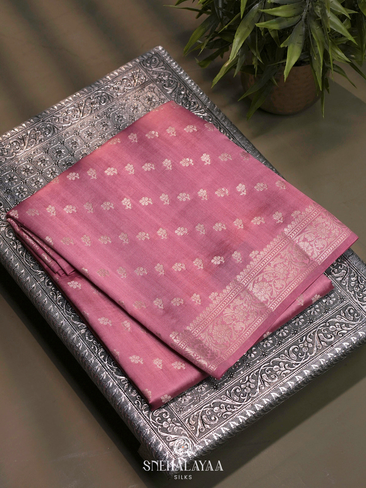 Pink Chiniya Silk Saree