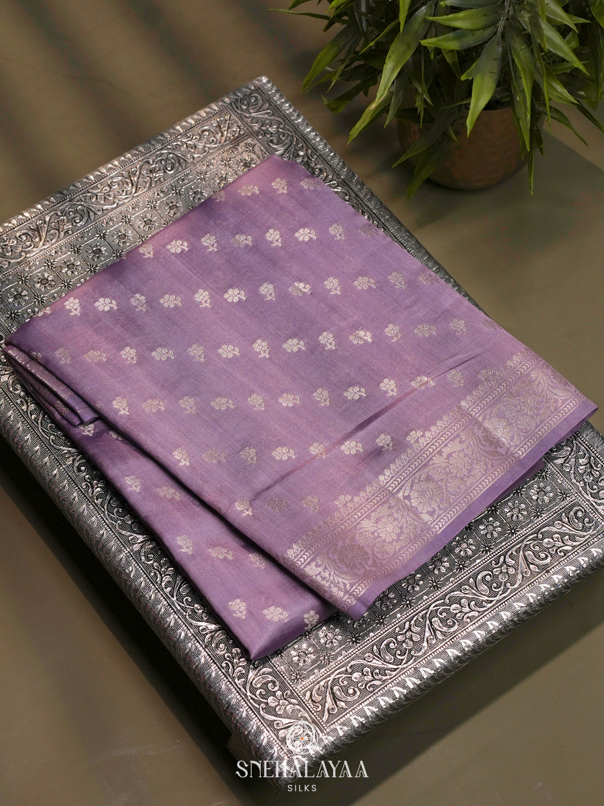 Lilac Chiniya Silk Saree