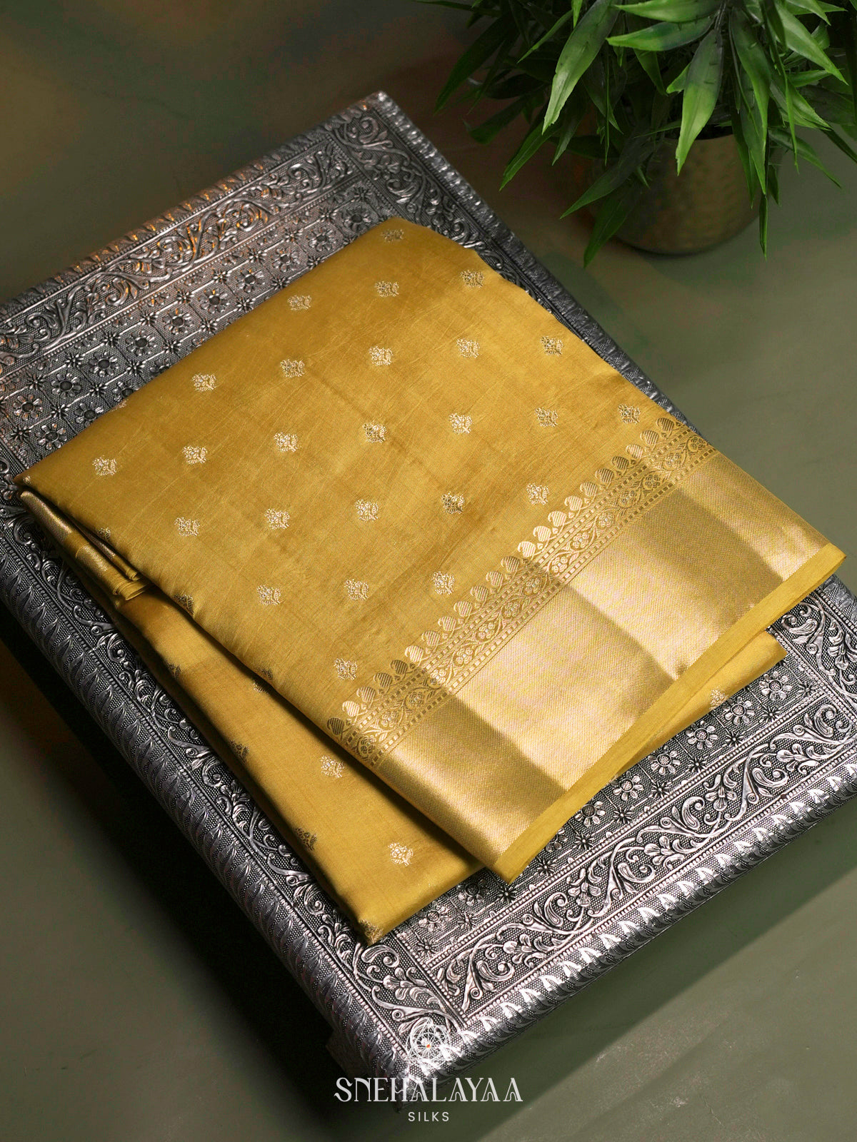 Yellow Chiniya Silk Saree