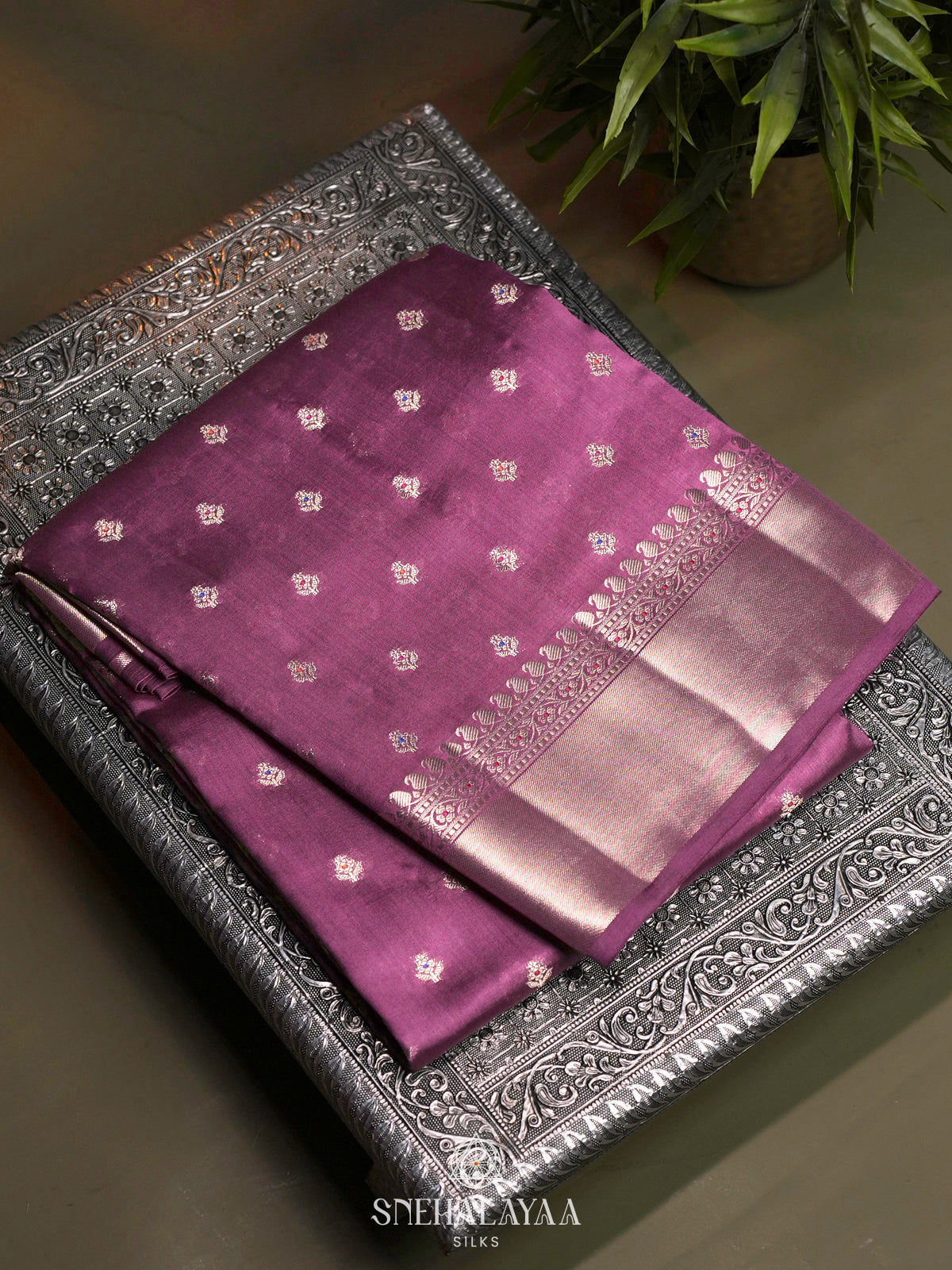 Magenta Chiniya Silk Saree