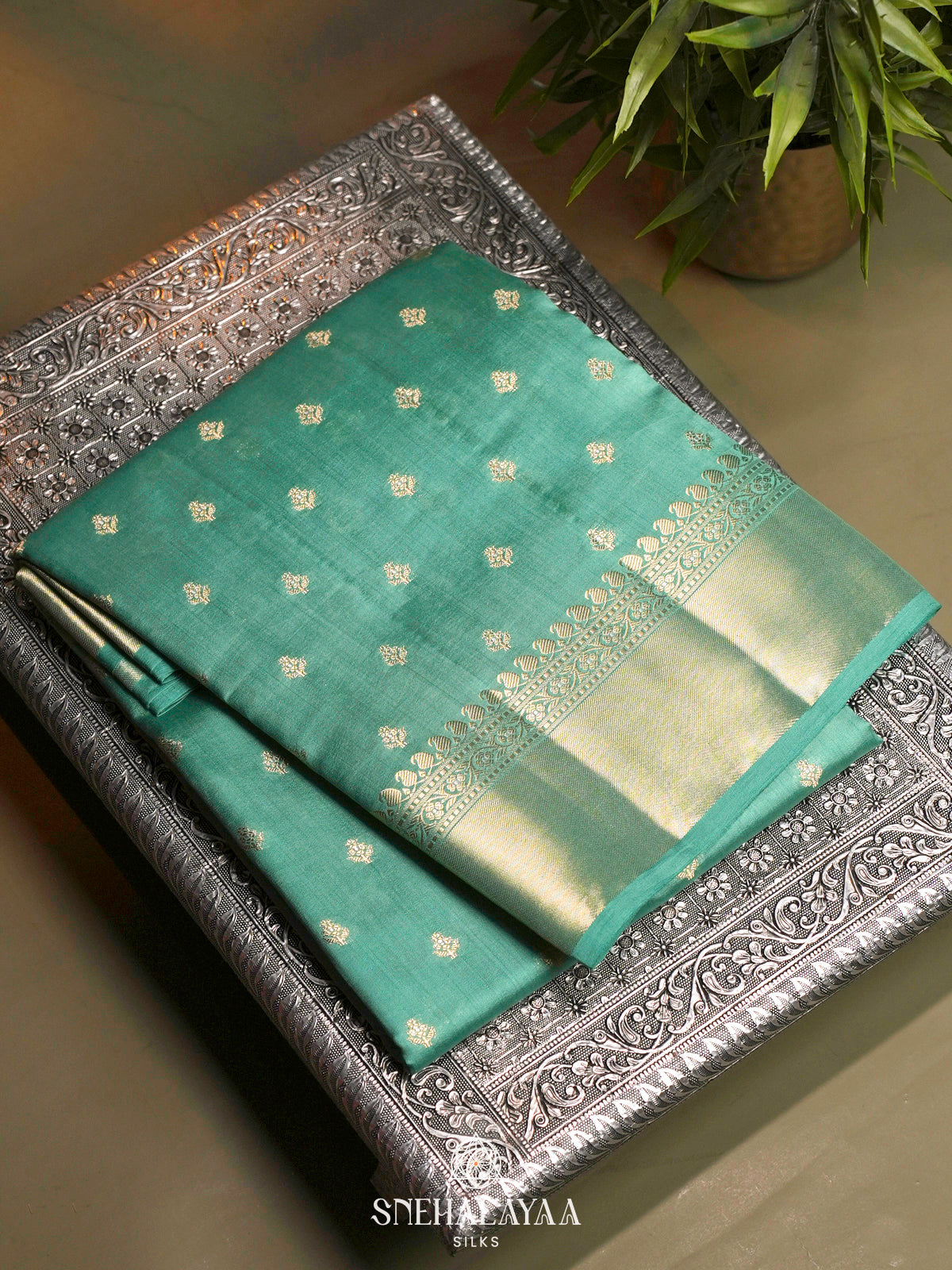 Mint Green Chiniya Silk Saree
