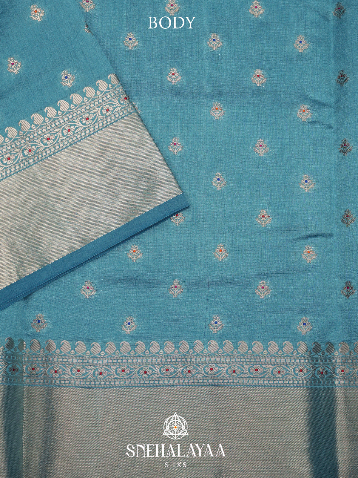 Peacock Blue Chiniya Silk Saree