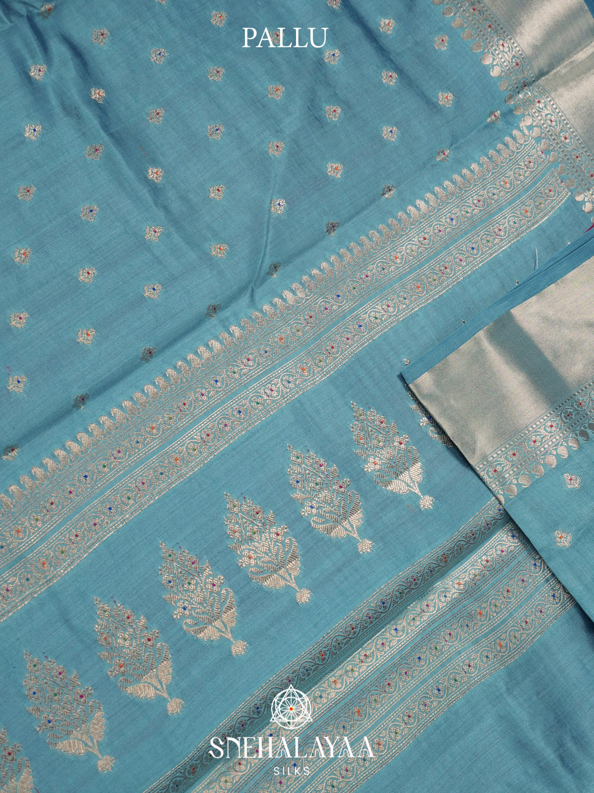 Peacock Blue Chiniya Silk Saree
