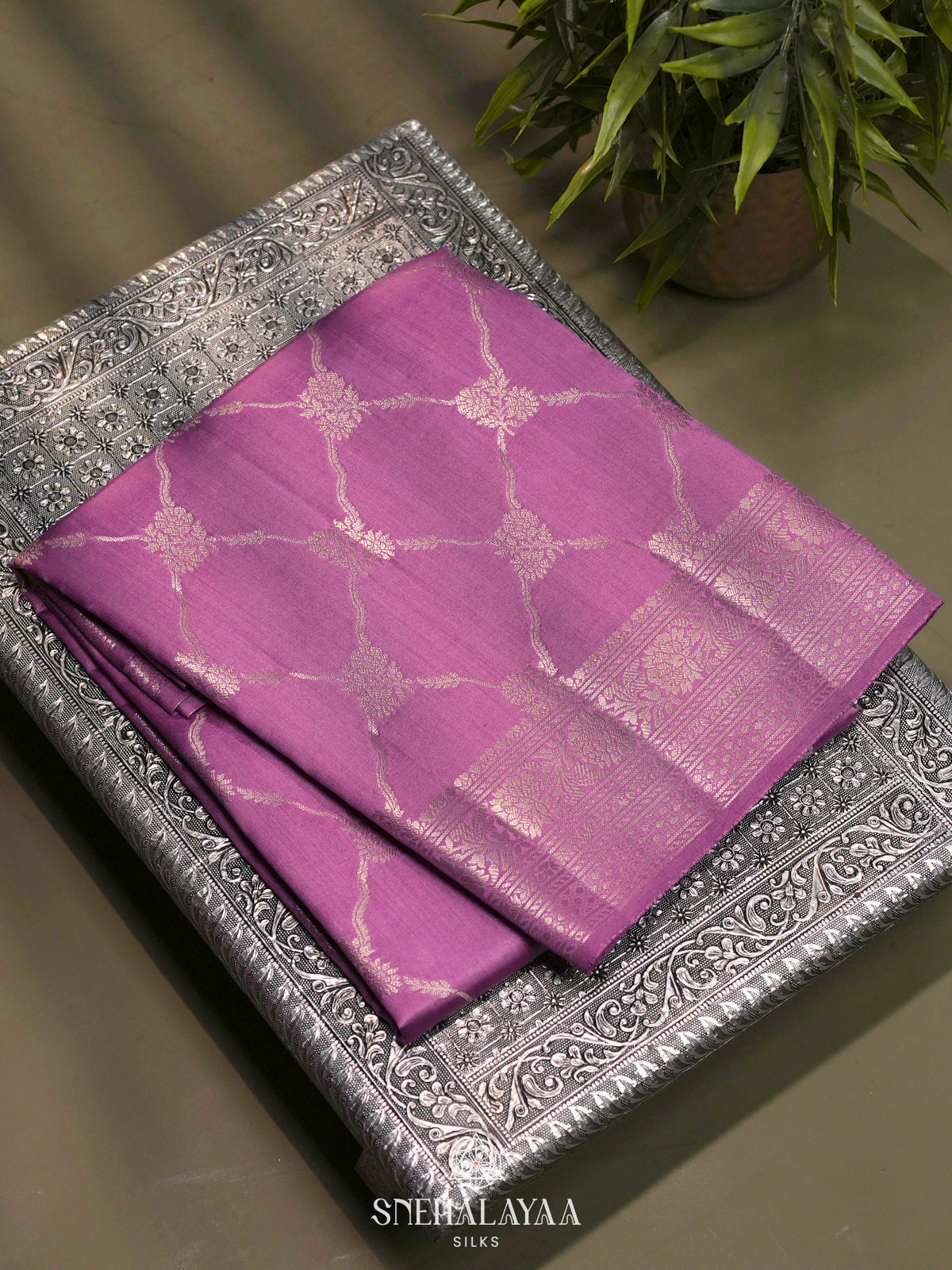Lilac Chiniya Silk Saree