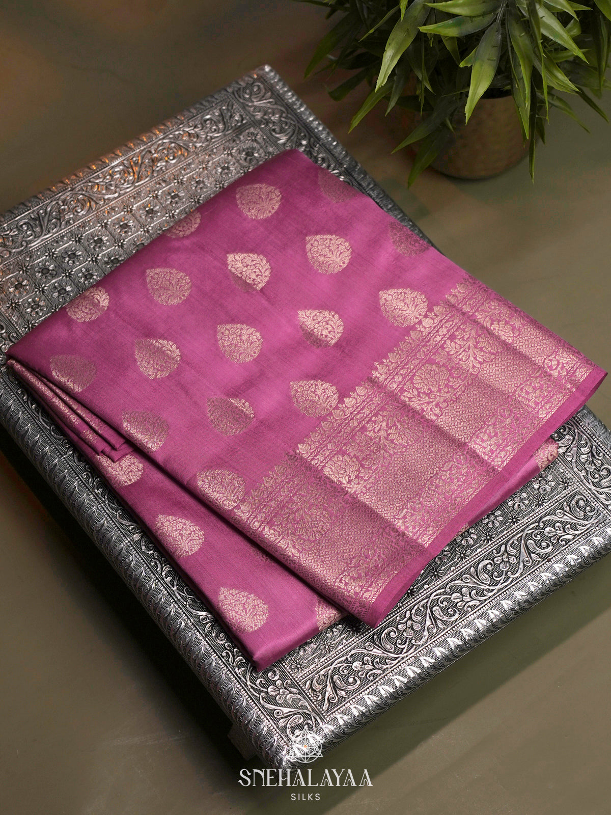 Pink Chiniya Silk Saree