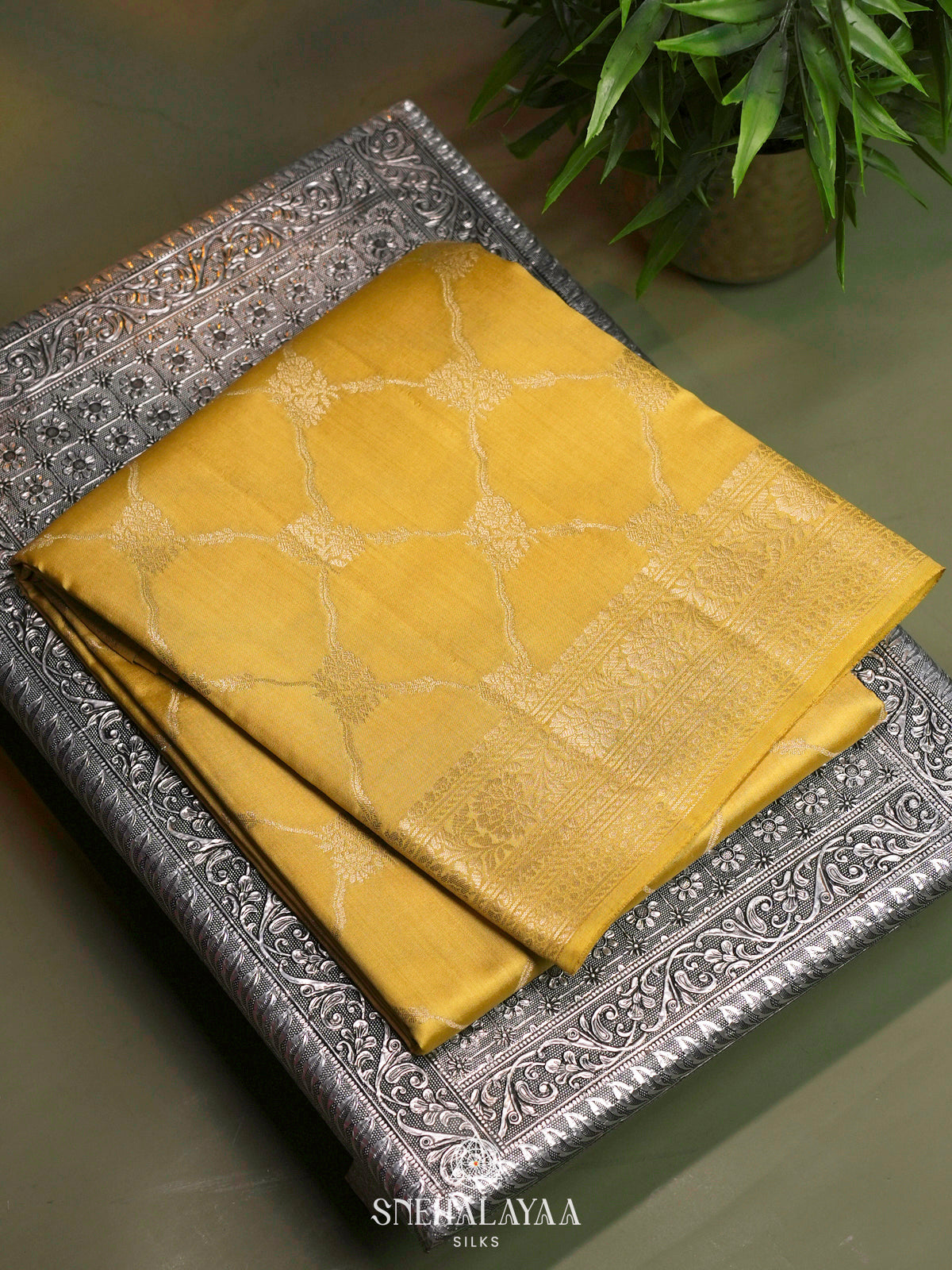 Yellow Chiniya Silk Saree