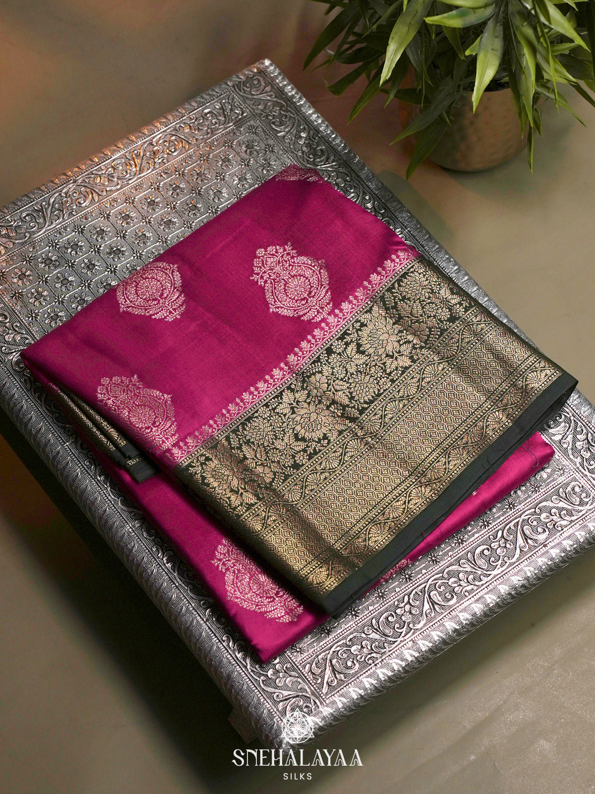 Pink Chiniya Silk Saree
