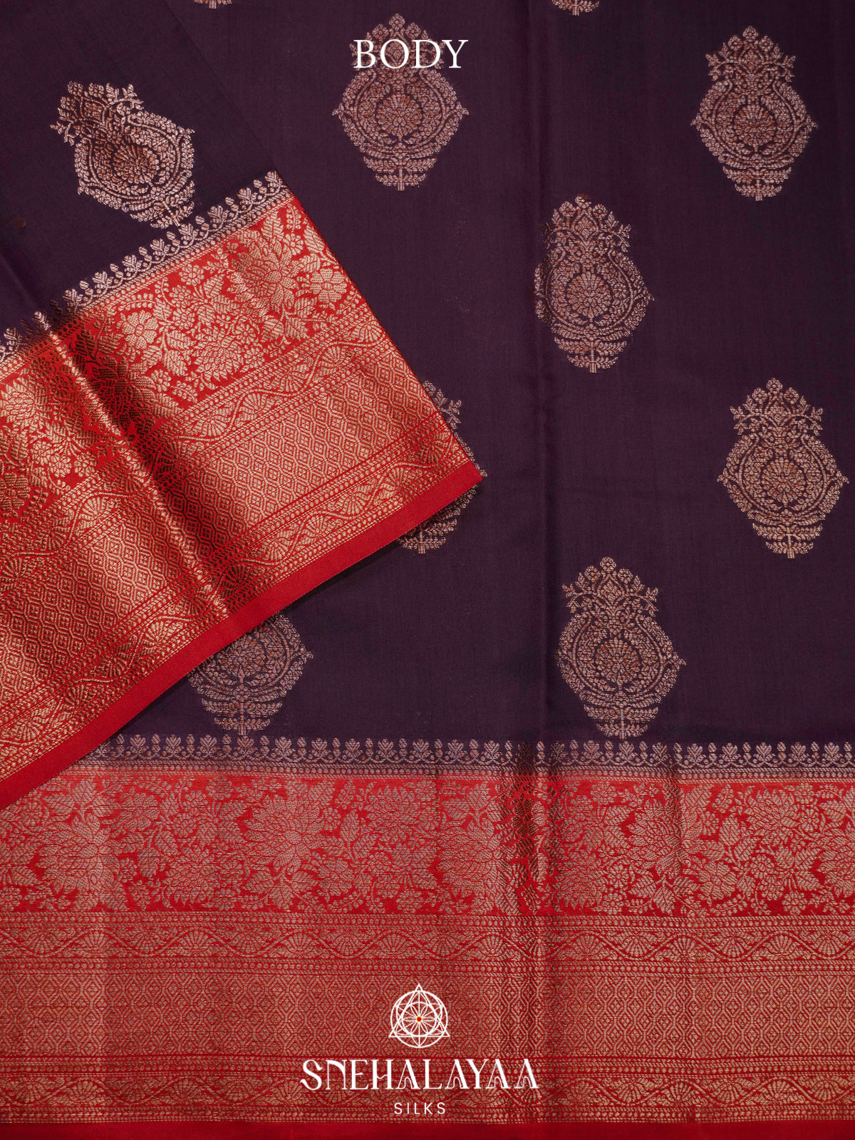 Burgundy Chiniya Silk Saree