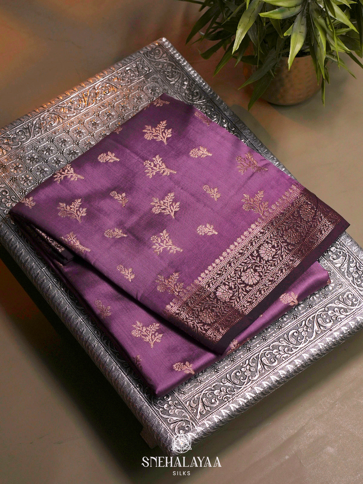 Purple Chiniya Silk Saree