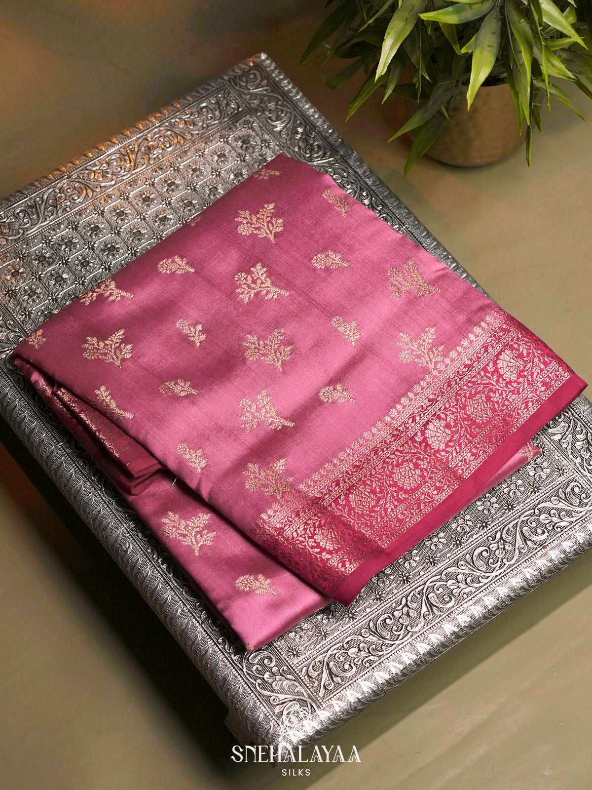 Baby Pink Chiniya Silk Saree