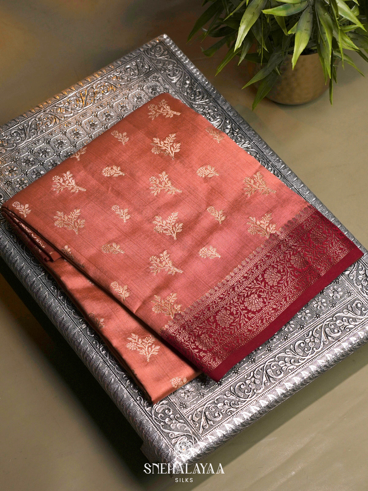 Peach Chiniya Silk Saree