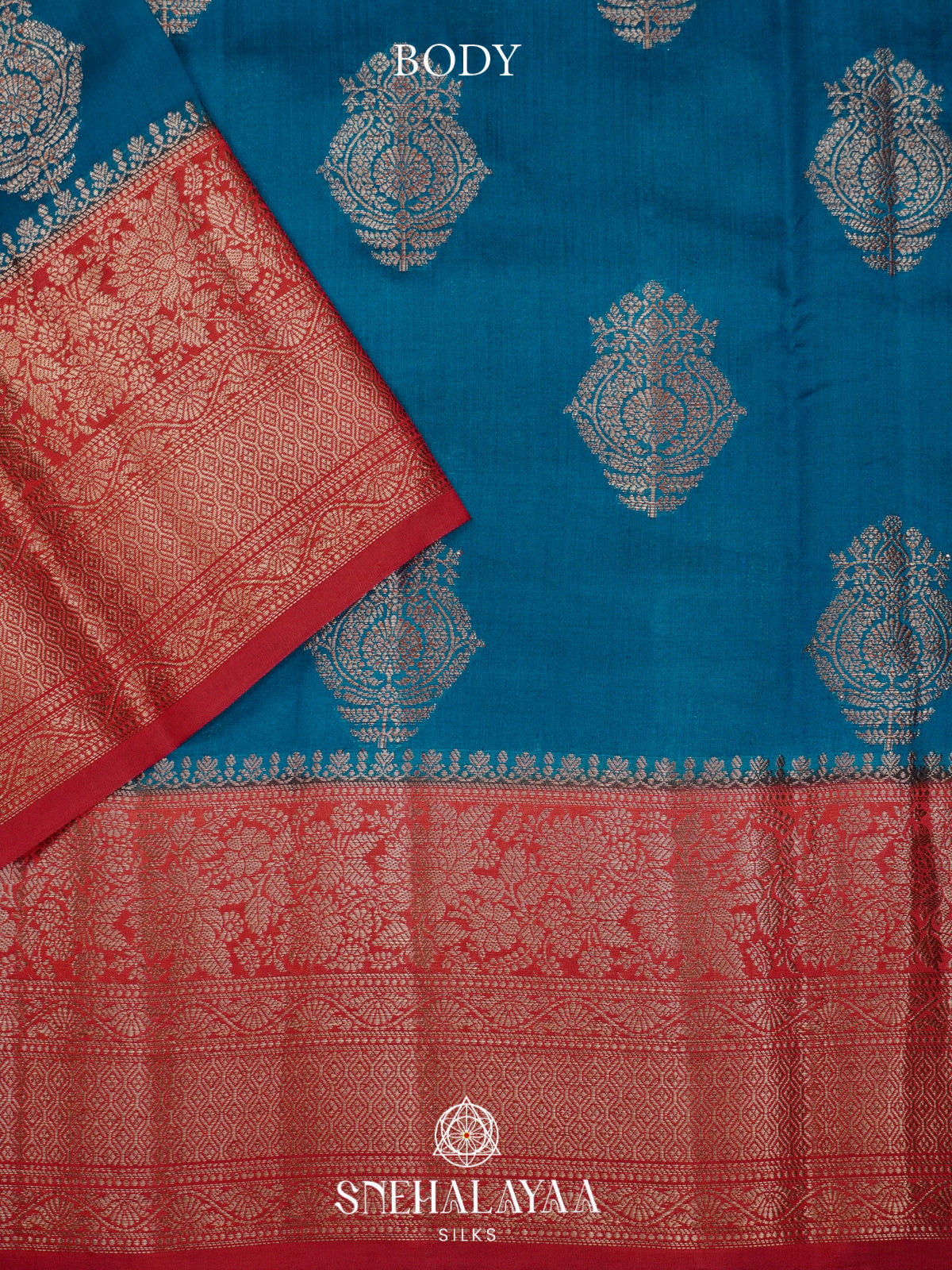 Peacock Blue Chiniya Silk Saree