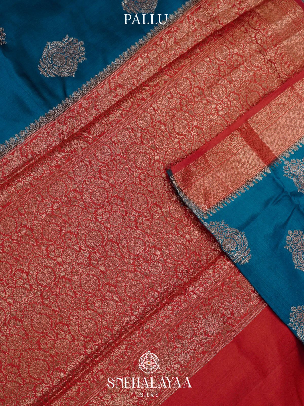 Peacock Blue Chiniya Silk Saree