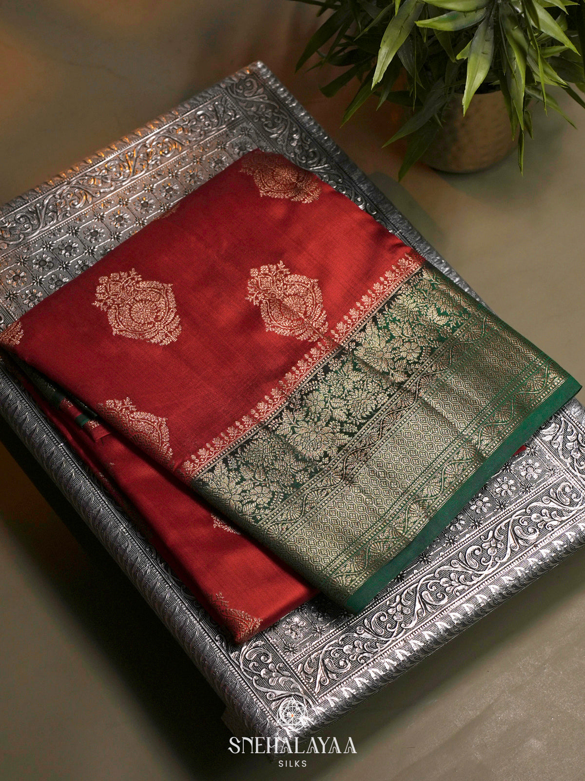 Red Chiniya Silk Saree