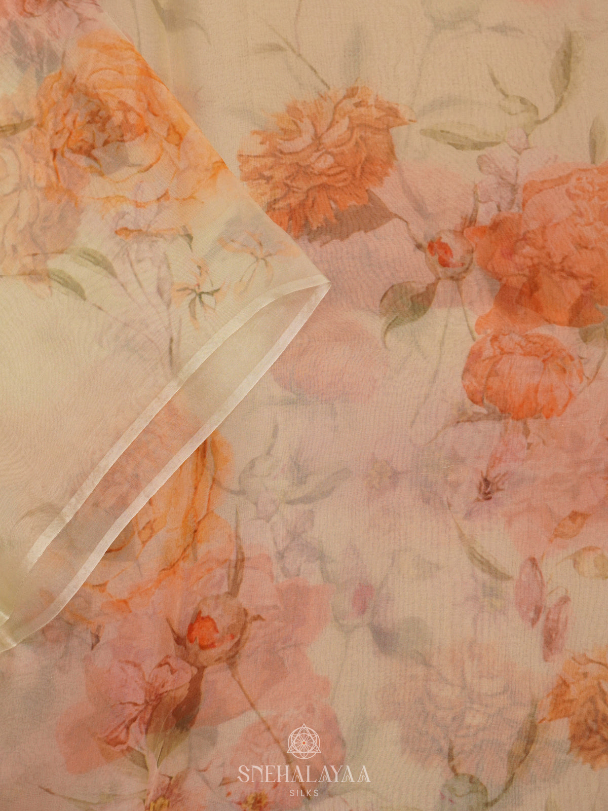 Cream Organza Saree