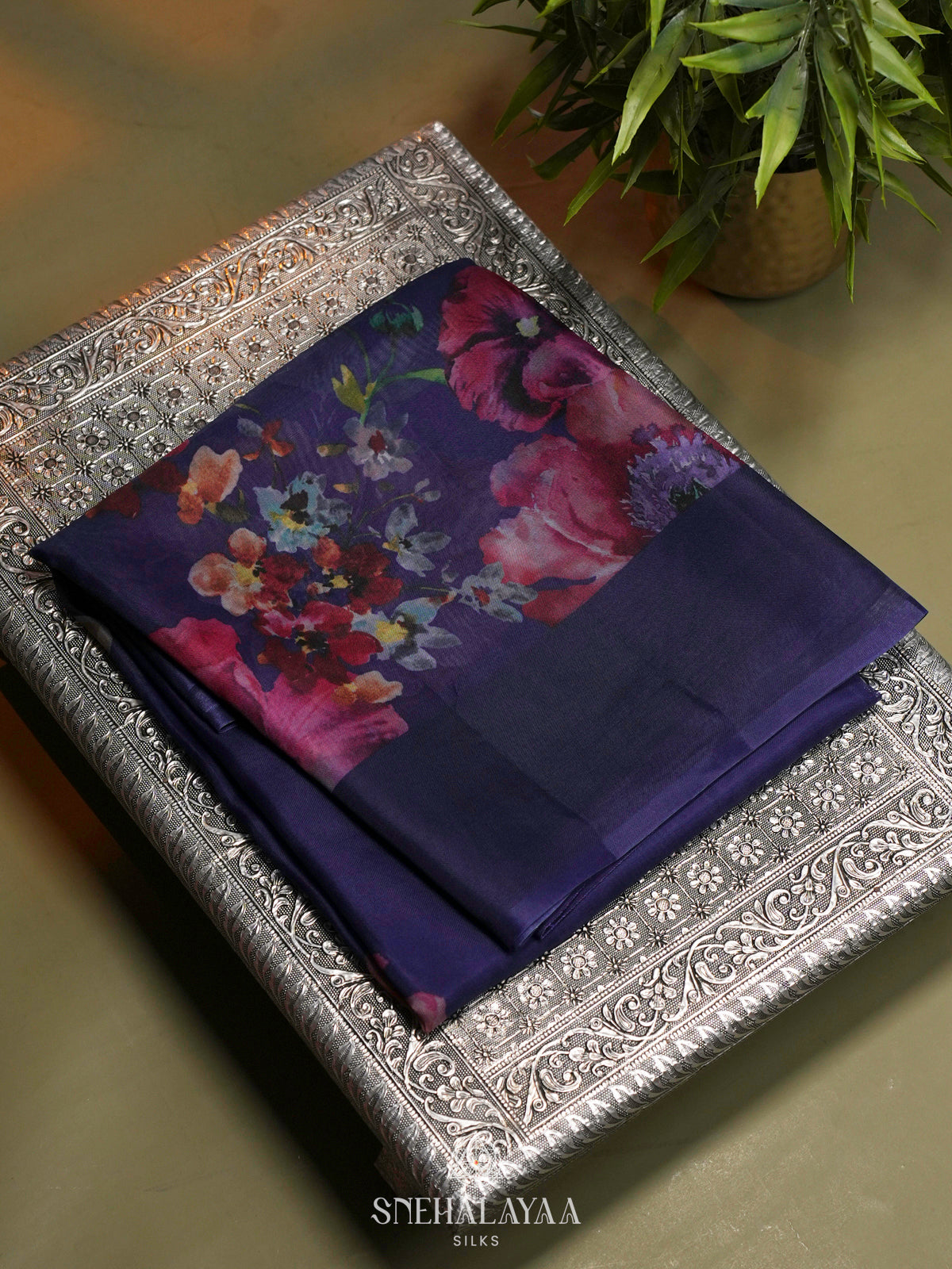 Navy Blue Organza Saree