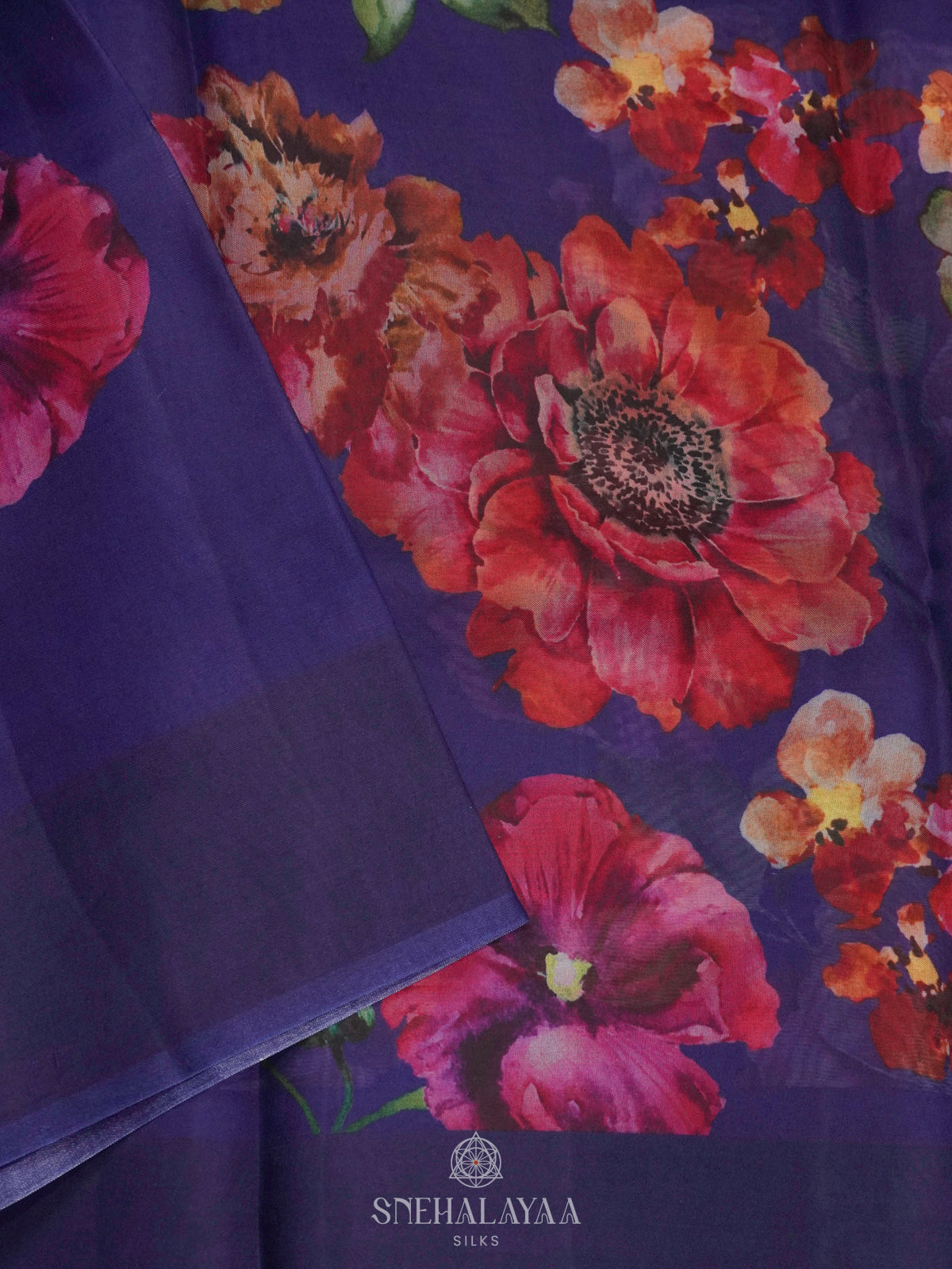 Navy Blue Organza Saree