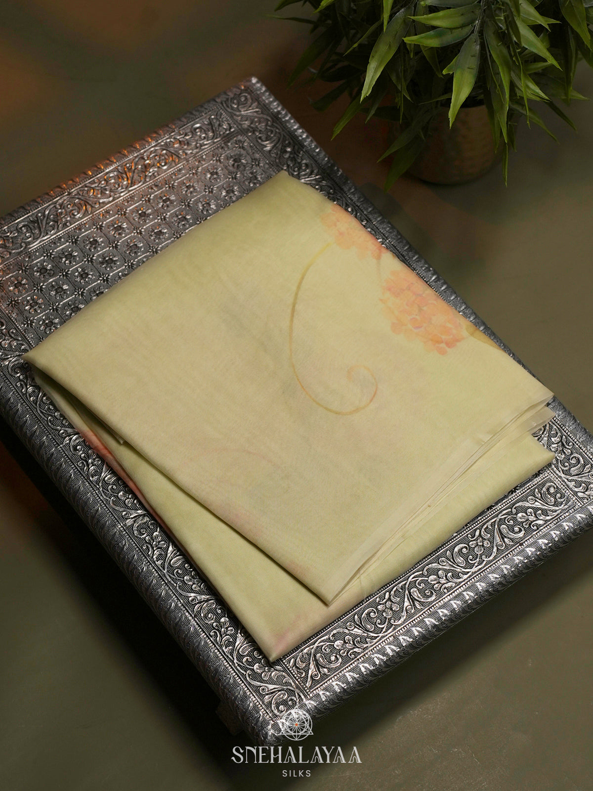 Pale Yellow Organza Saree