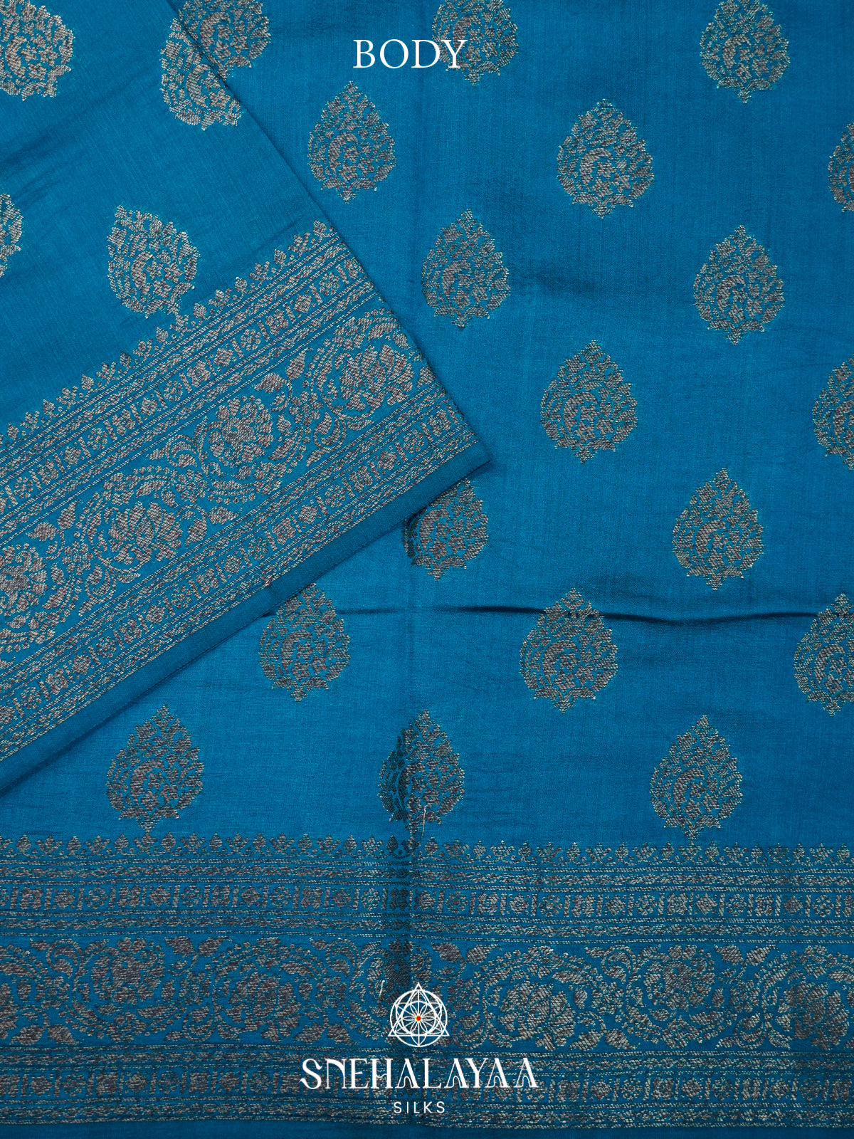 Peacock Blue Chiniya Silk Saree