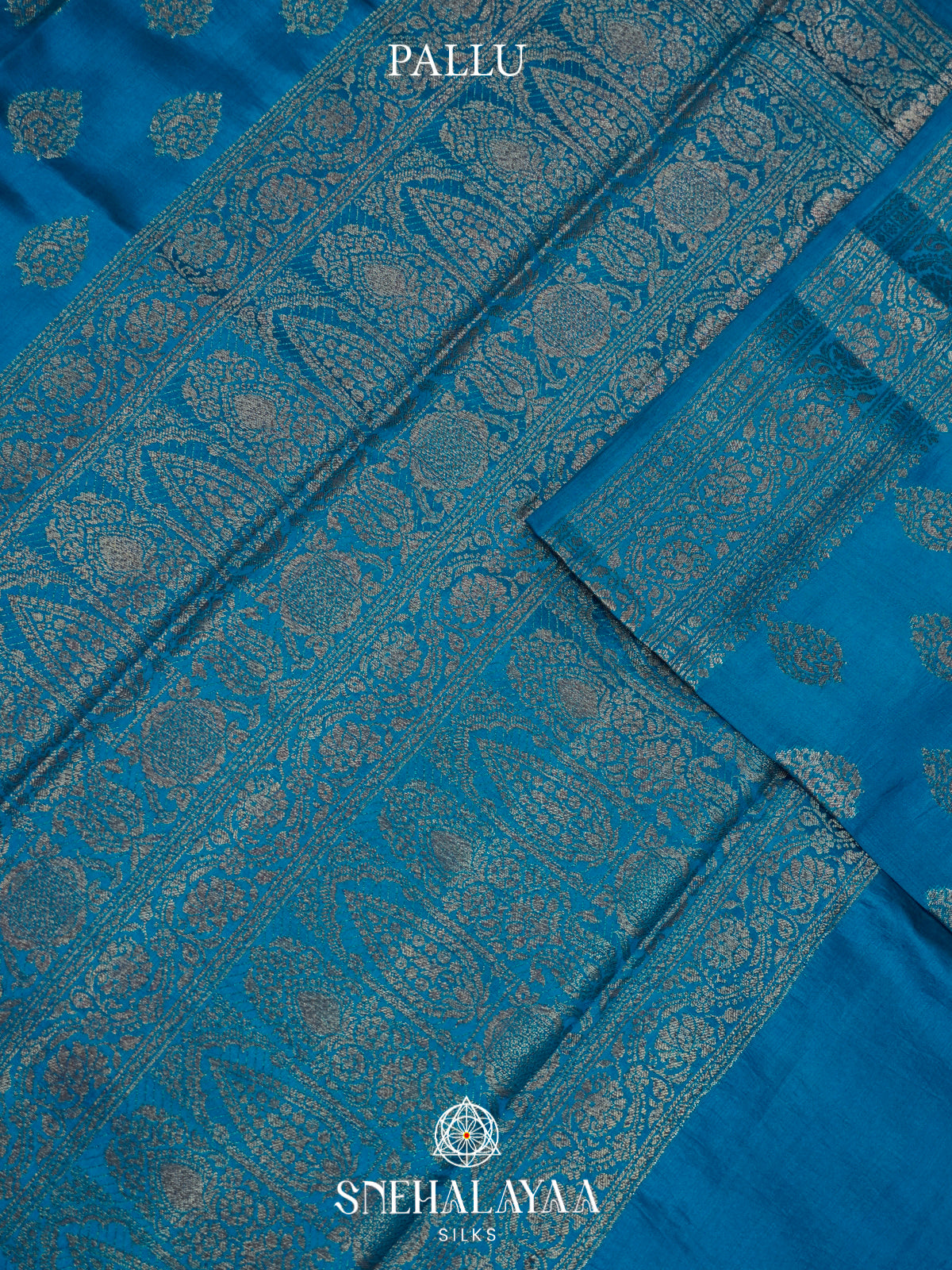 Peacock Blue Chiniya Silk Saree