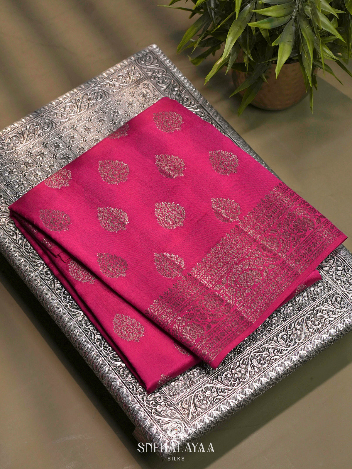 Pink Chiniya Silk Saree