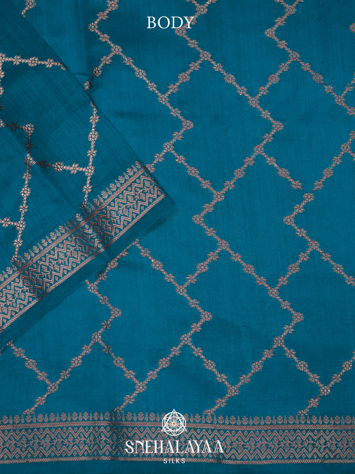 Peacock Blue Chiniya Silk Saree