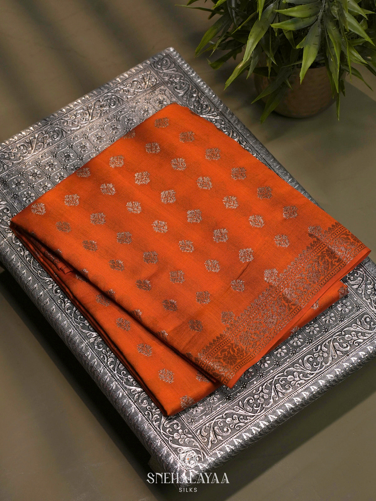 Orange Chiniya Silk Saree