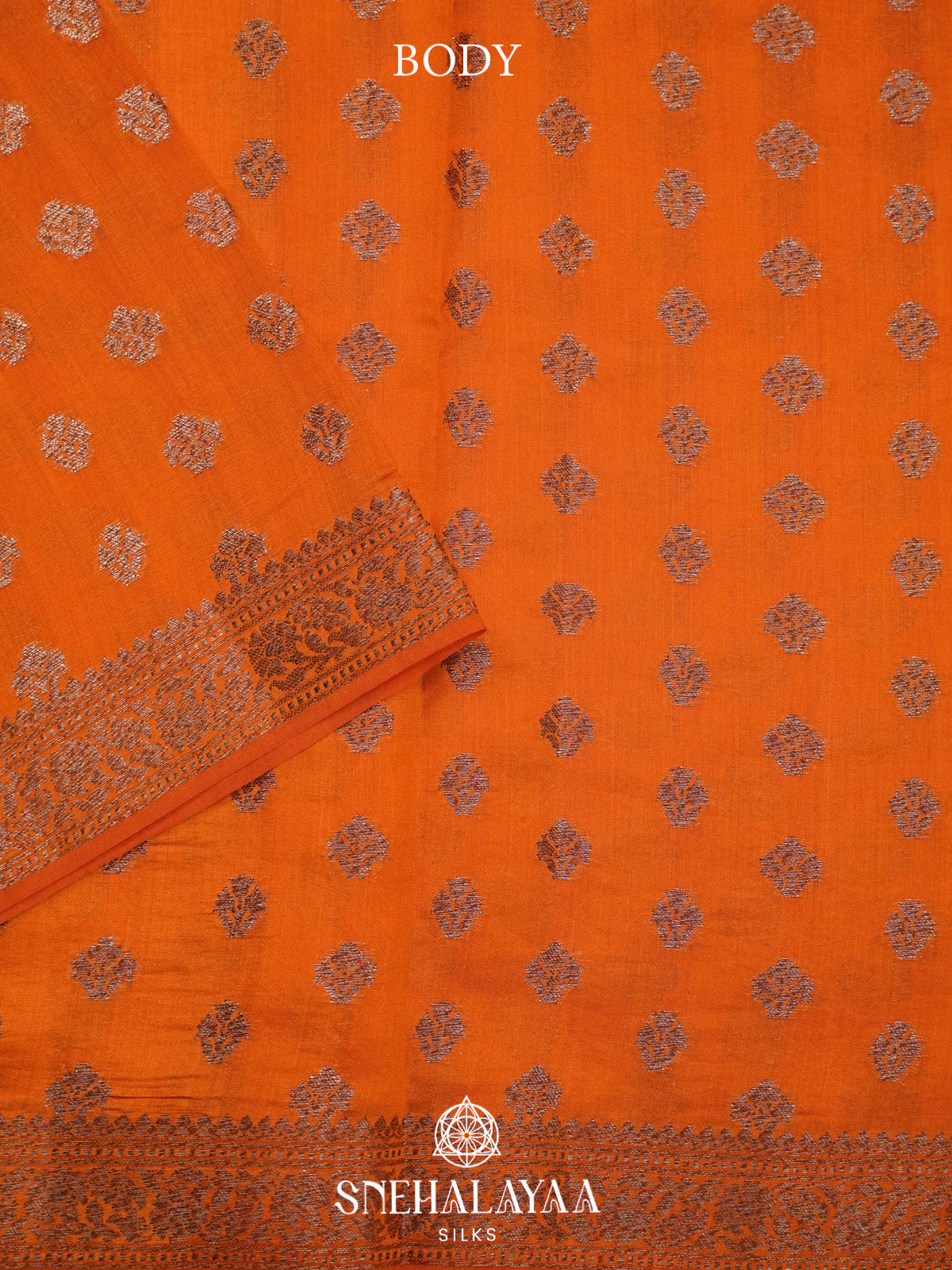Orange Chiniya Silk Saree