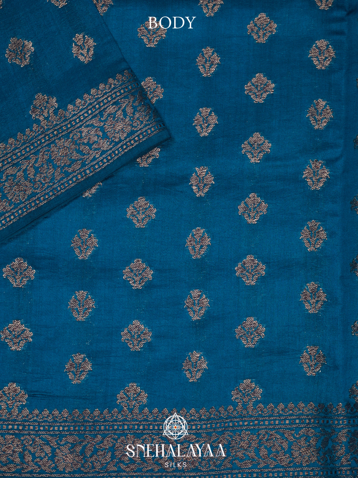 Peacock Blue Chiniya Silk Saree