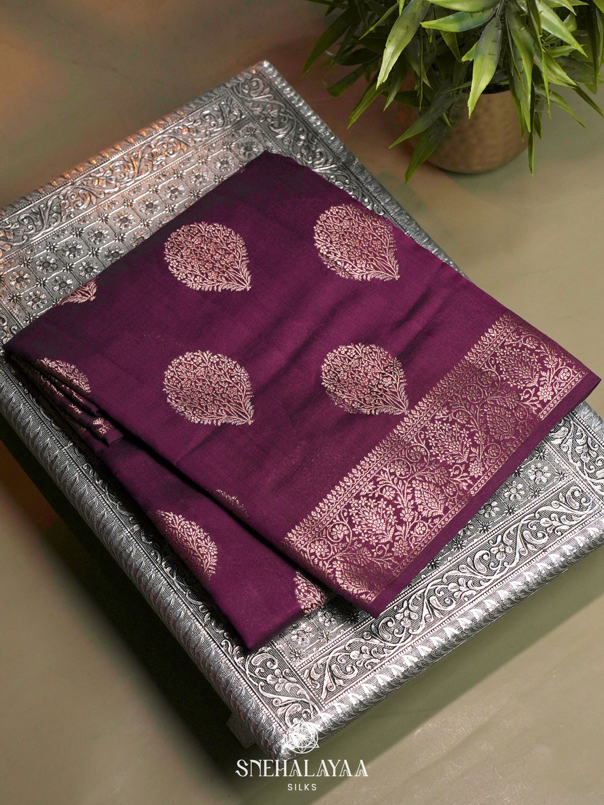 Magenta Chiniya Silk Saree