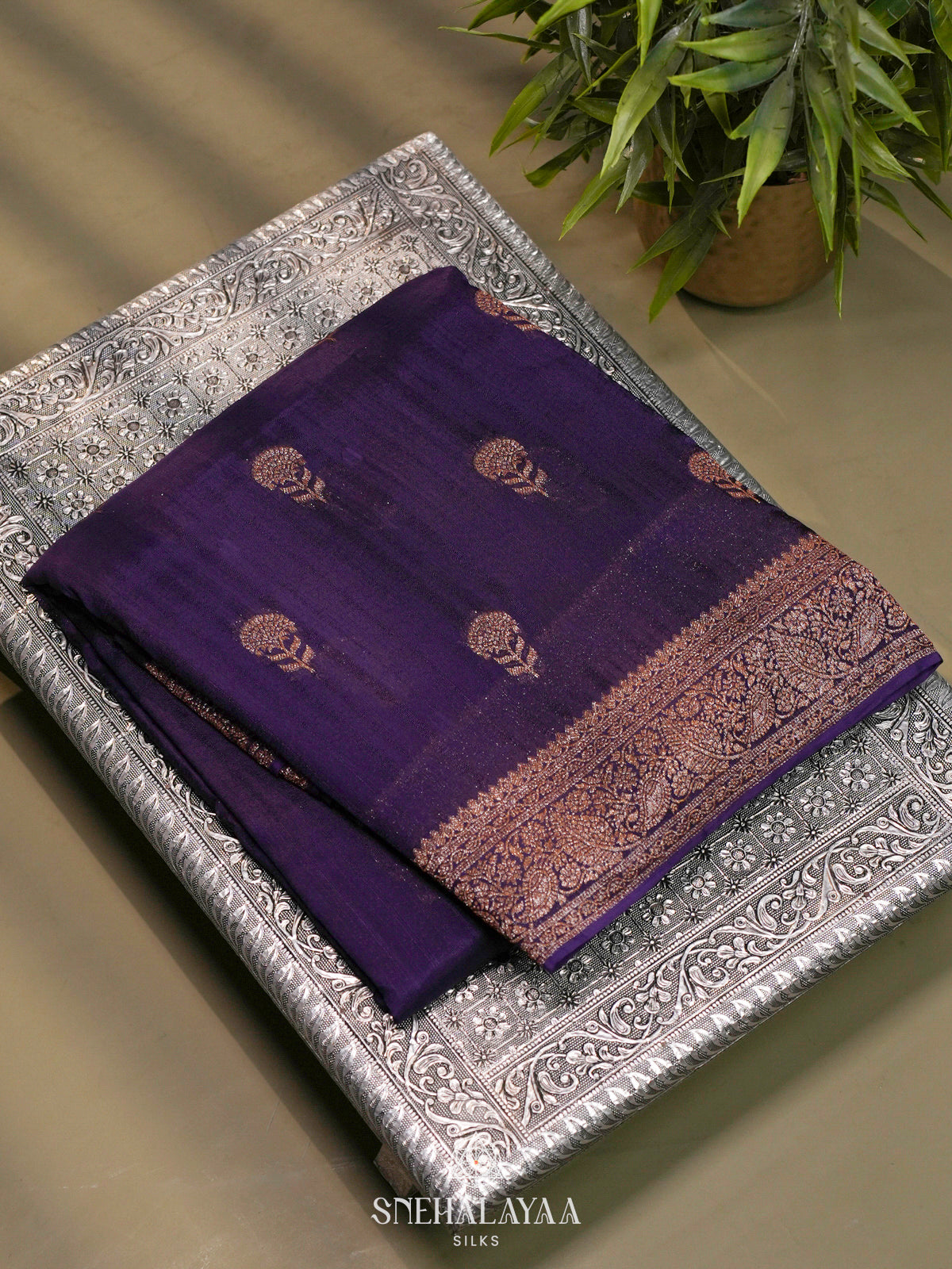 Purple Banaras Raw Silk Saree