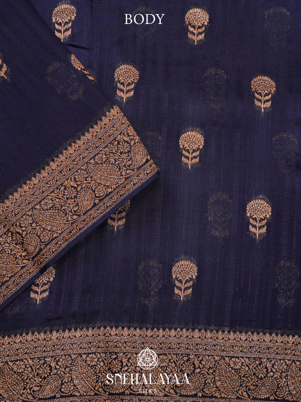 Navy Blue Banaras Raw Silk Saree