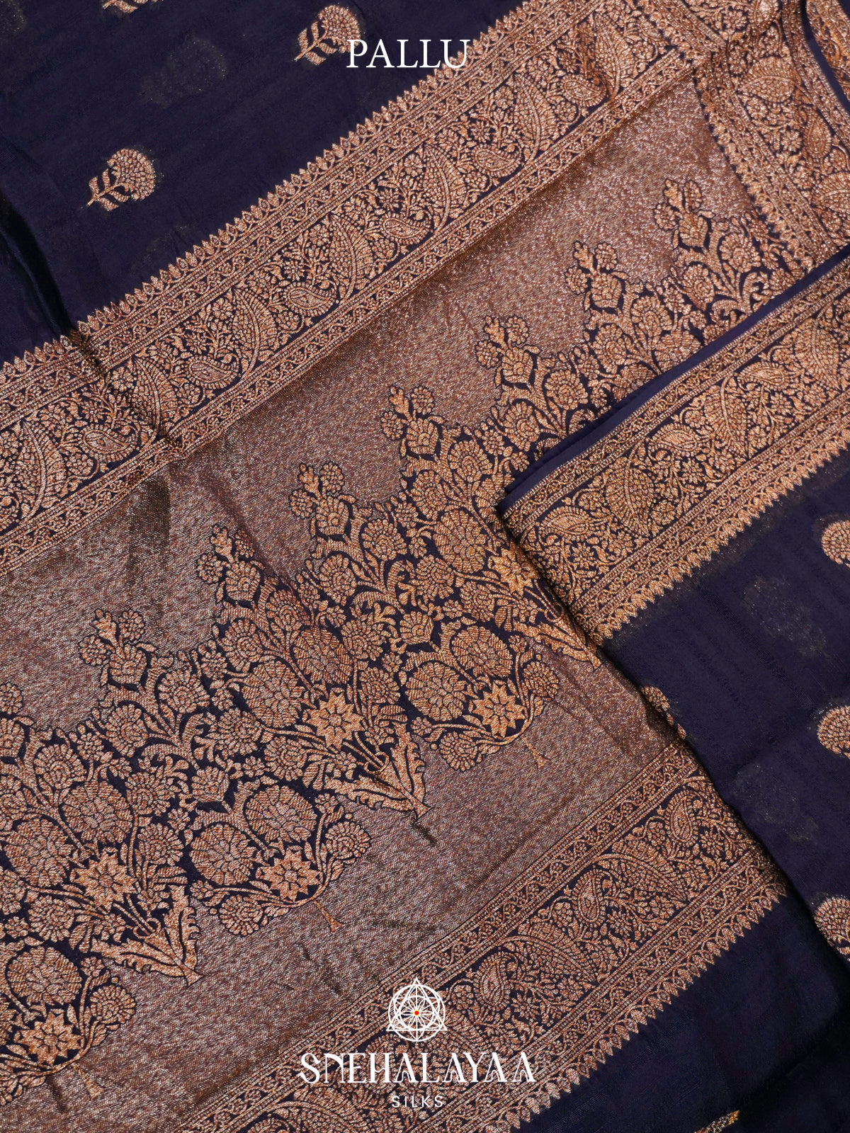 Navy Blue Banaras Raw Silk Saree