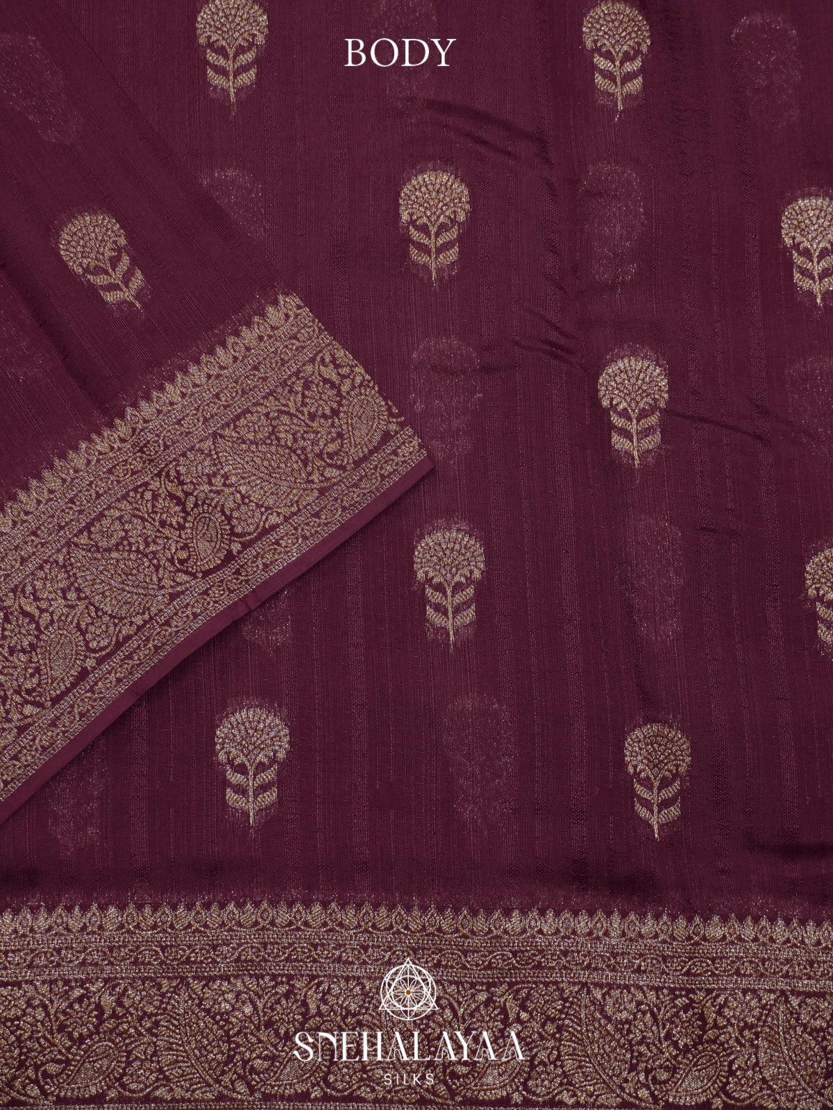 Wine Banaras Raw Silk Saree
