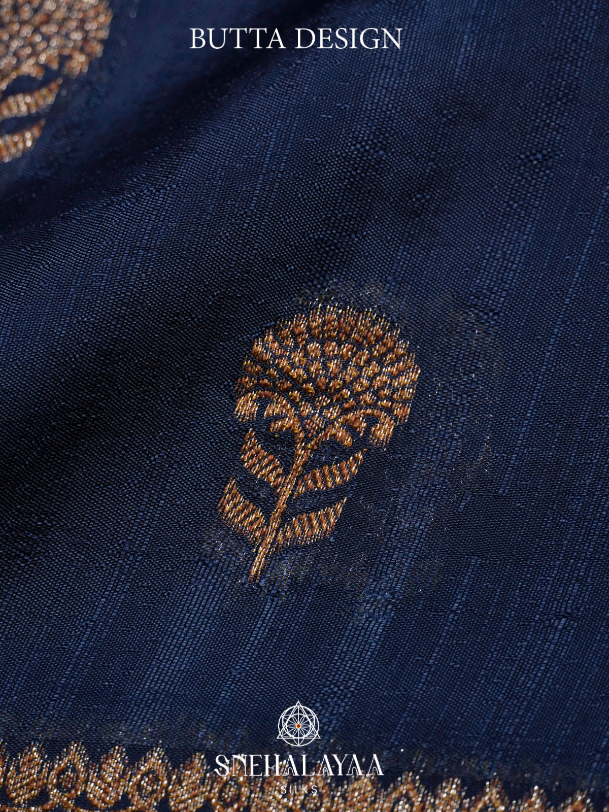 Navy Blue Banaras Raw Silk Saree
