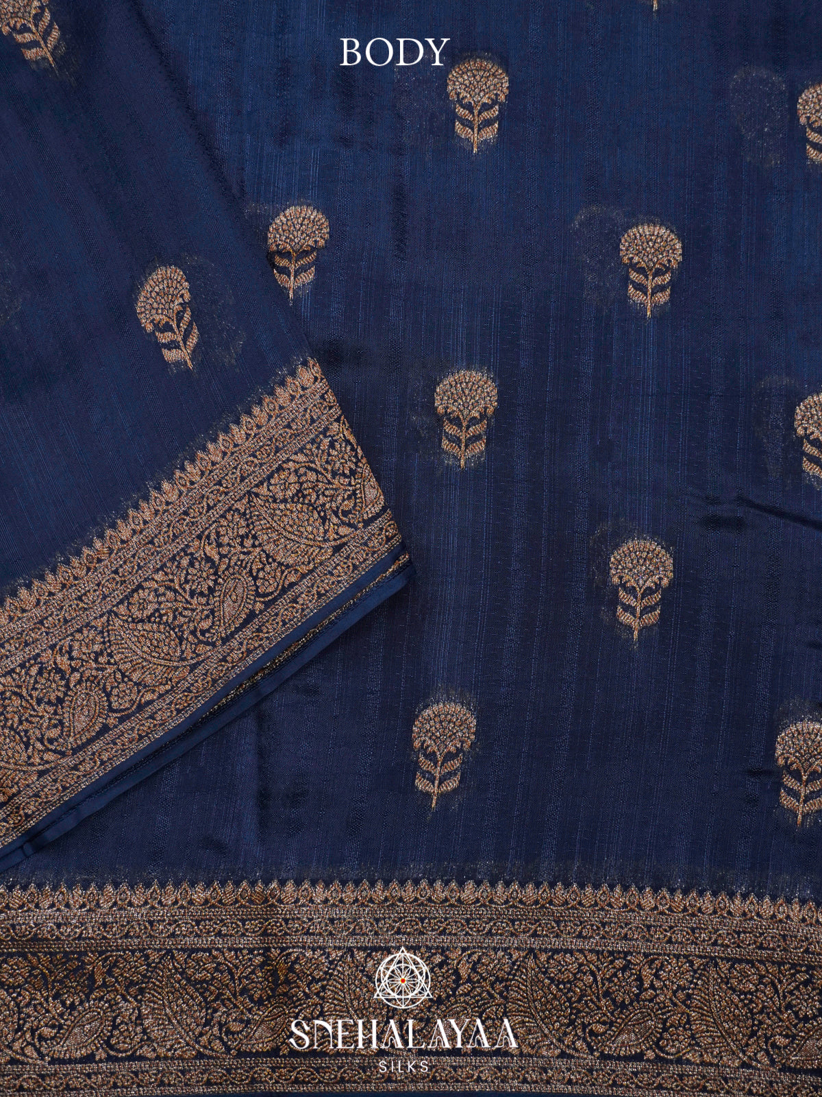 Navy Blue Banaras Raw Silk Saree