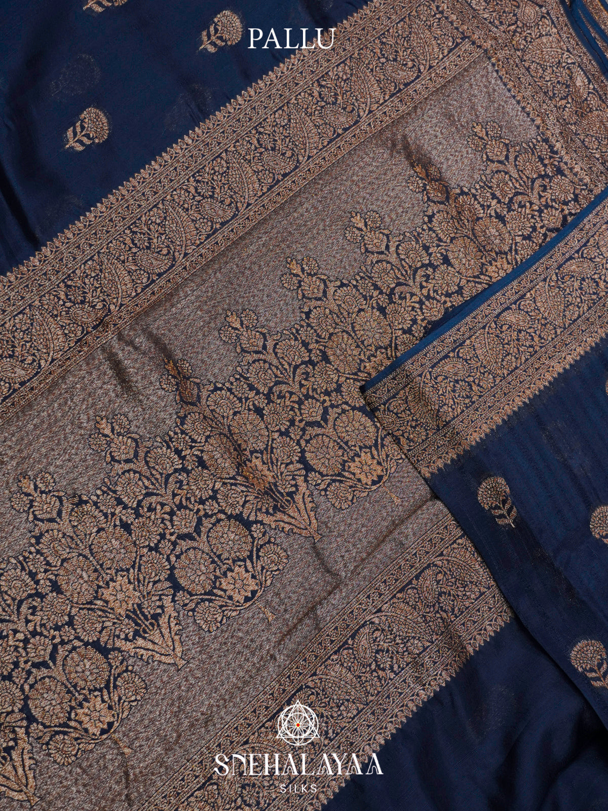 Navy Blue Banaras Raw Silk Saree