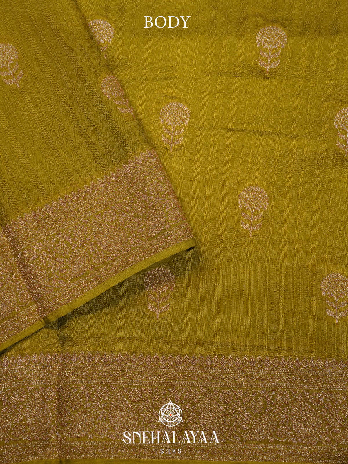 Mahendi Green Banaras Raw Silk Saree