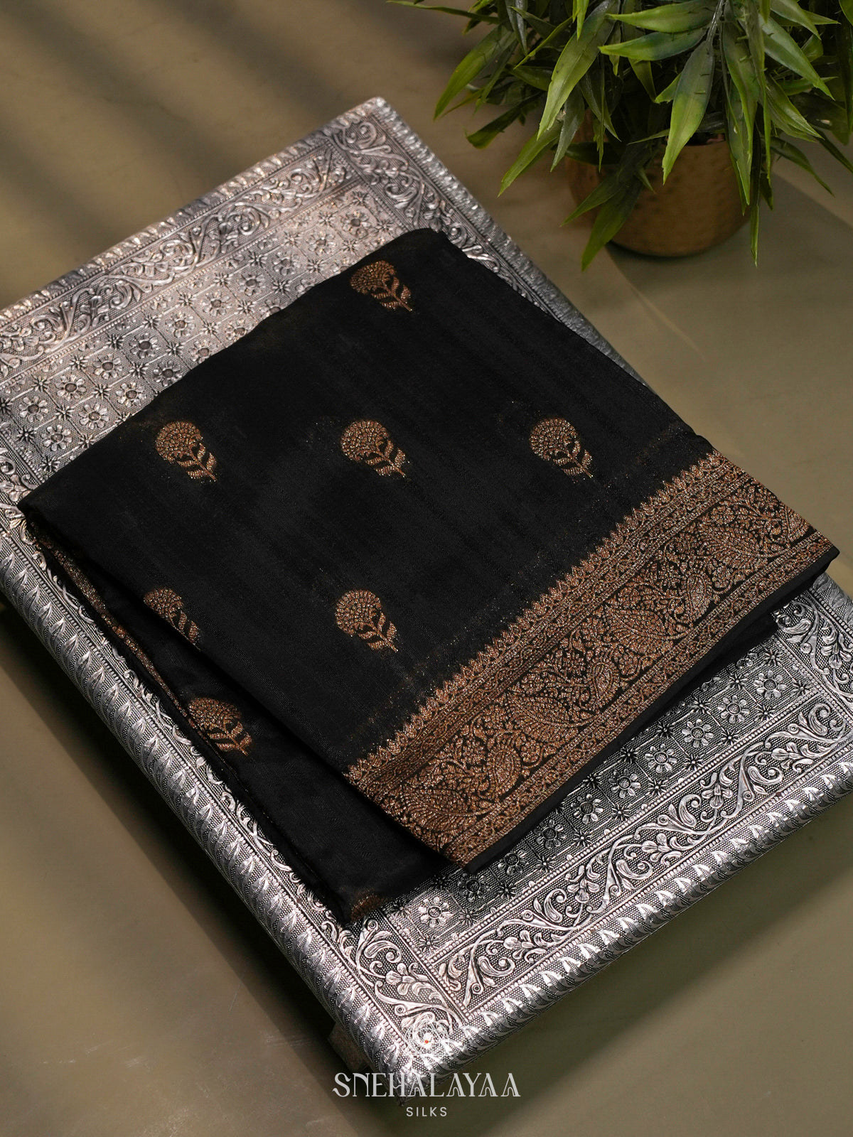 Black Banaras Raw Silk Saree