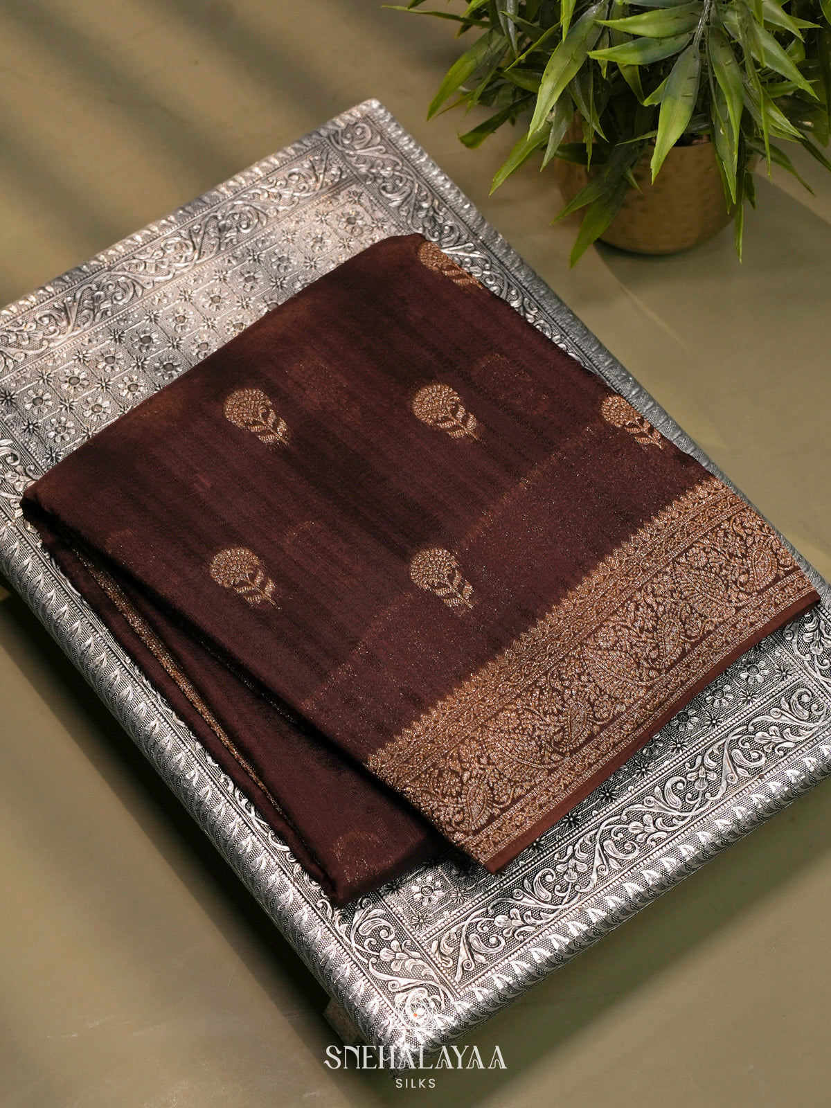 Brown Banaras Raw Silk Saree